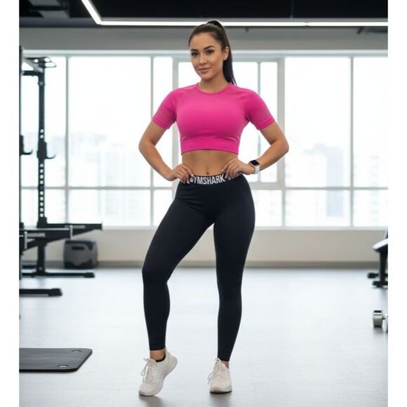 ALK Women's Women's S/M Gymshark Pink Crop Top And Black Leggings Workout Outfit - Picture 1 of 11